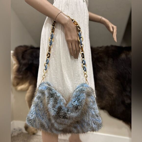 2 Tone Handmade Genuine Beaver Fur Soft Slouchy Clutch/Shoulder Bag/Crossbody - Picture 11 of 16